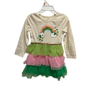 Wonder Nation Girls 3T St Patricks Day Rainbow Shamrock Tiered Tutu Dress Cream